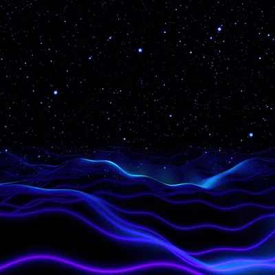 Night sky Wallpaper 4K, Surreal, Blue waves, Digital Art