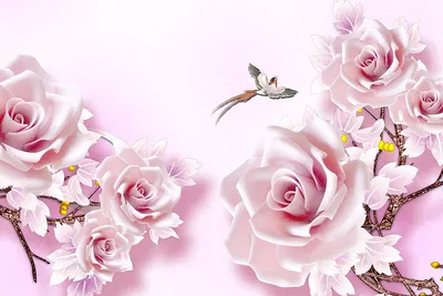 Фотообои Объемные светлые розы купить на Стену — Цены и 3D Фото интерьеров  в Каталоге интернет магазина allstick.ru