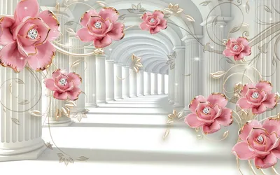 Фотообои Бежевые цветы 3D купить на стену • Эко Обои