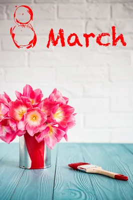 Фотография 8 марта английская розовая Тюльпаны Цветы Праздники Доски