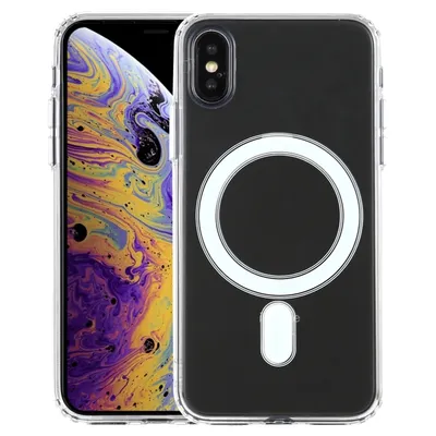 For iPhone XS Max Magsafe Case Simple Magnetic Ring All-inclusive Clear  Crystal Acrylic PC +TPU Shockproof Case(Transparent)