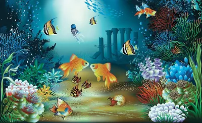 Обои фото в детскую Подводный мир 254x184 см Аквариумные рыбки (854P4)+клей  купить по цене 850,00 грн