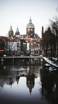 Скачать 800x1420 город, здания, архитектура, река, отражение, амстердам обои,  картинки iphone se/5s/5c/5 for parallax