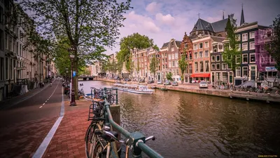 Обои Города Амстердам (Нидерланды), обои для рабочего стола, фотографии  города, амстердам , нидерланды, велосипеды, канал Обои для рабочего стола,  скачать обои картинки заставки на рабочий стол.