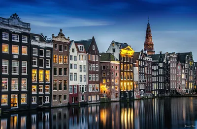 Обои для рабочего стола Амстердам Нидерланды берег Дома город