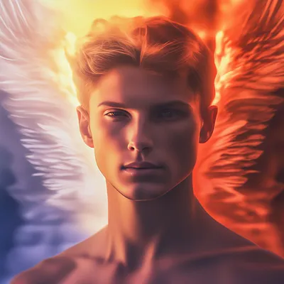 Лицо пополам Ангел и демон в …» — создано в Шедевруме