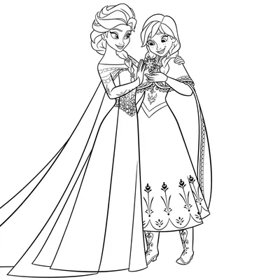 Эльза и Анна в зимнем наряде - Принцессы Дисней - Раскраски антистресс