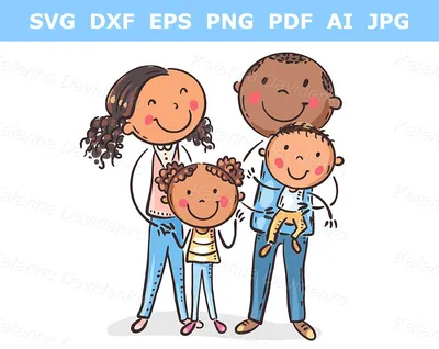 Cartoon Family Clipart Portrait of Young Family of Four Happy Family With  Children Standing Together Parents With Two Kids Clip Art - Etsy