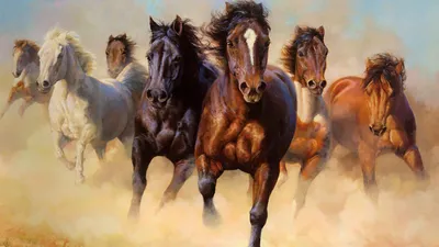Моющиеся виниловые фотообои Бегущие лошади, 420х300 см - купить по выгодной  цене в интернет-магазине OZON (270909664)