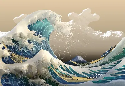 Репродукция картины \"Большая волна в Канагаве\" Кацусика Хокусай 80х50 —  купить в интернет-магазине по низкой цене на Яндекс Маркете