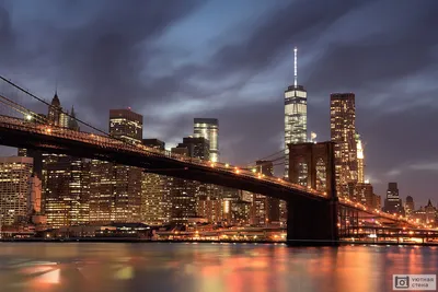 Фотообои \"Бруклинский мост на фоне ночных небоскребов, Манхэттен, Нью-Йорк,  США\" - Арт. 090157 | Купить в интернет-магазине Уютная стена