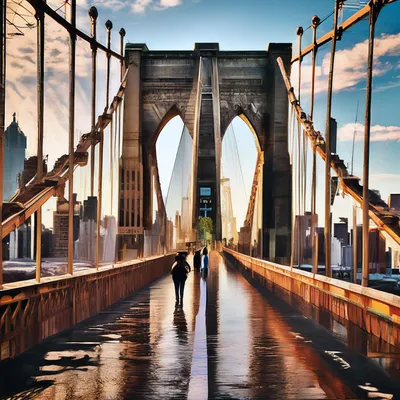 Бруклинский мост через реку в Америке - обои на телефон
