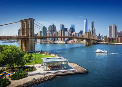 Картина Пейзаж городской маслом \"Вид на Нью-Йорк через Бруклинский мост\"  60x90 CV160707 купить в Москве