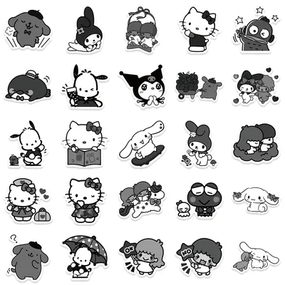 10/50 шт. черно-белые милые наклейки Sanrio, наклейки Kuromi Hello Kitty,  Мультяшные аниме наклейки для ноутбука, скрапбукинга, телефона, детская  игрушка | AliExpress