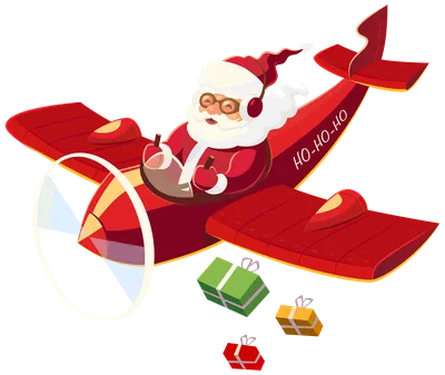 Санта Клаус (Дед Мороз) на самолёте в png формате