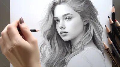 Иллюстрация Портрет девушки с веснушками карандашом в стиле