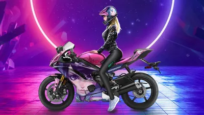 Обои на рабочий стол Девушка на мотоцикле в неоновом свете из игры  Overwatch DVA / Дозор, обои для рабочего стола, скачать обои, обои бесплатно