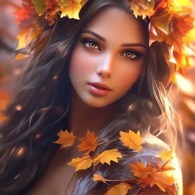 Девушка-осень, красивая, состоящая из…» — создано в Шедевруме