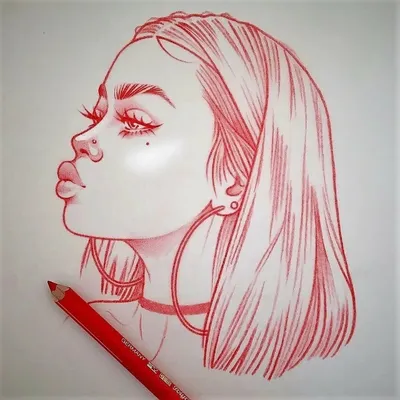 Рисунки для срисовки девушки красным карандашом - 71 фото
