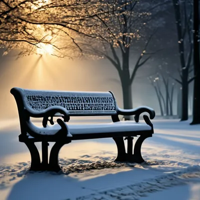 Доброе утро, заснеженная скамейка в …» — создано в Шедевруме