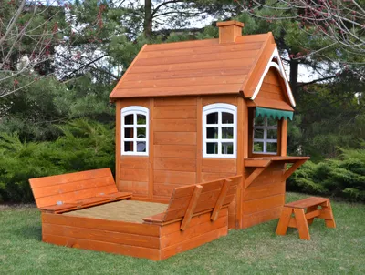 Деревянный домик для детей \"Happy house 3\" песочный дворик - цена 88000 руб.