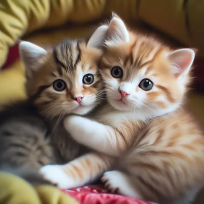 Два котёнка друг друга обнимают» — создано в Шедевруме