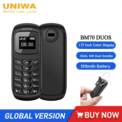 Мини-телефон UNIWA BM70 DUOS, 2G, дисплей 1,77 дюйма, сотовые телефоны с  двумя SIM-картами, двойной режим ожидания, стандартная беспроводная связь,  Bluetooth, 350 мАч, для детей | AliExpress