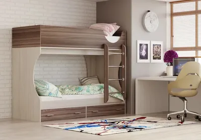 Двухъярусная кровать \"Эдинбург\" с лестницей-комодом | Дизайнерская детская  мебель из массива дерева