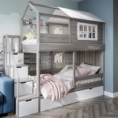 Двухъярусная кровать-домик из массива Амба купить в интернет-магазине  Магсэйл - 64337 руб.