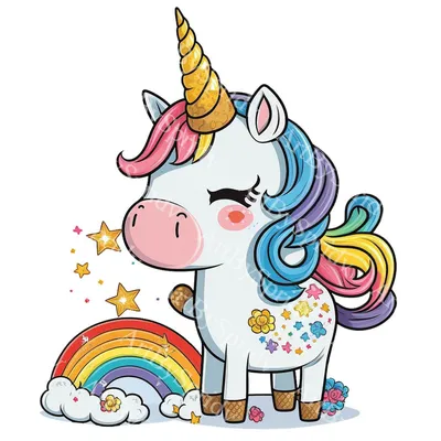 Cute unicorn cartoon, isolated on white. Stock Illustration | Adobe Stock