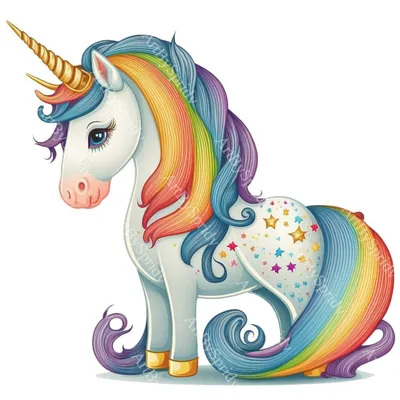 Vector cartoon white unicorn with rainbow mane on white background.  Children's illustration. Magic. Wonderland. Stock Vector | Adobe Stock
