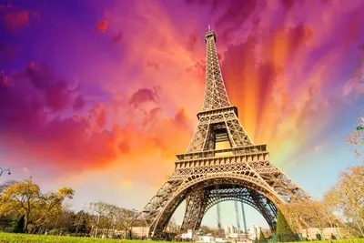 Скачать 3840x2160 эйфелева башня, башня, дерево, осень, небо, париж,  франция обои, картинки 4k uhd 16:9