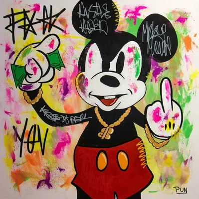 Fuck You ft. Mickey Mouse by Carlos Pun (2021) : Painting Acrylic, Graffiti  on Canvas - SINGULART