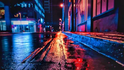Download wallpaper 1600x900 street, night, wet, neon, city widescreen 16:9  hd background