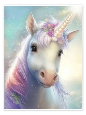 Magical unicorn portrait print by Dolphins DreamDesign | Posterlounge