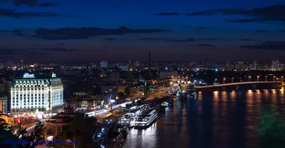 Обои на рабочий стол Ночной Киев, Подол в Киеве, ночной город у реки, обои  для рабочего стола, скачать обои, обои бесплатно