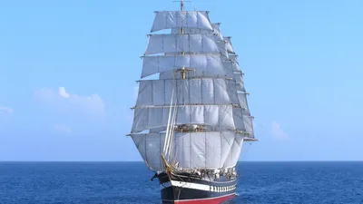 Скачать обои море, корабль, парусник, на ходу, барк разрешение 1600x900  #157285