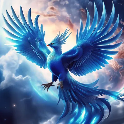 Красивая птица феникс ярко-синего …» — создано в Шедевруме