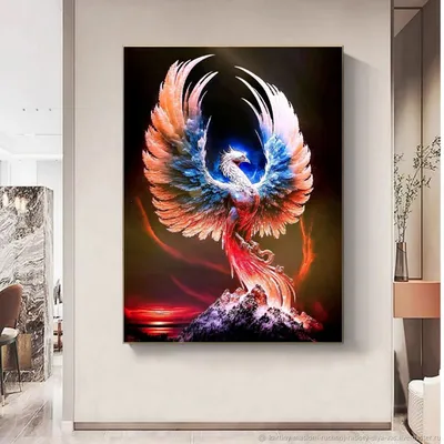 Красивая китаянка, стоящая в воде, Туманное отражение, Огромная  божественная птица Феникс в небе, волшебный - SeaArt AI