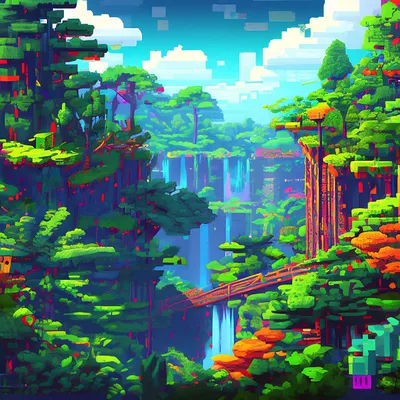 Красивые джунгли, пиксельная графика, …» — создано в Шедевруме