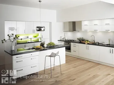 Наши кухни: Белая кухня в стиле модерн, фасад акрил. Компания «Маэстро» -  кухонная мебель в Москве