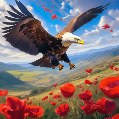 Летящий орел над красивыми полями, …» — создано в Шедевруме