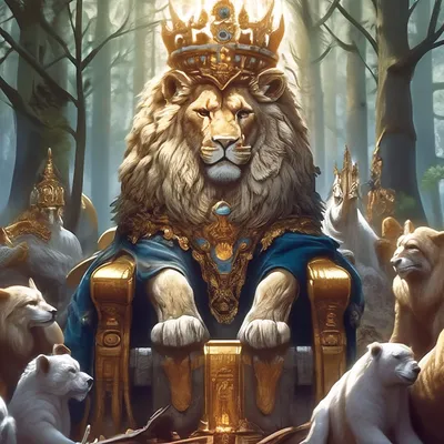 Лев царь зверей, лев в короне и …» — создано в Шедевруме