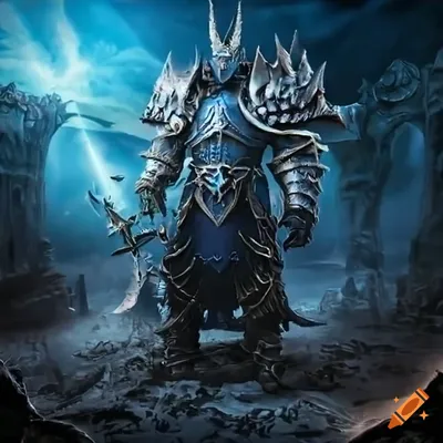 Digital art of the lich king on a frozen throne with a skeleton dragon on  Craiyon