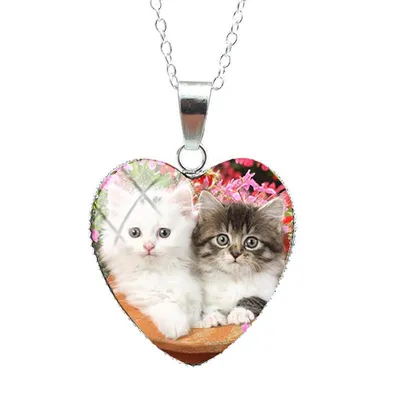 Купить Новые милые котята, маленькие кошечки, милые узоры, подвески в форме  сердца, ювелирные изделия с милыми котятами, модные цепочки, ожерелье | Joom