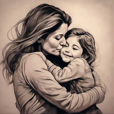 Рисунок мама с ребенком обнимаются …» — создано в Шедевруме
