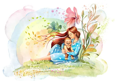 Иллюстрация Мама с ребенком в стиле книжная графика |
