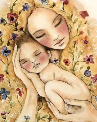 Рисунки мама с ребенком - 78 фото