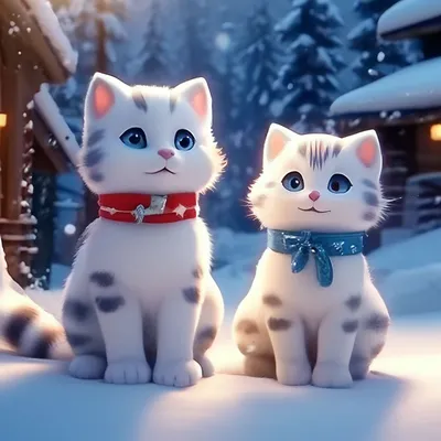 Красивые котики на снегу анимация» — создано в Шедевруме