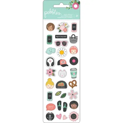 Обьемные стикеры -коллекция Girl Squad Girl Squad Puffy Stickers Mini Icons  - Pebbles -31шт.